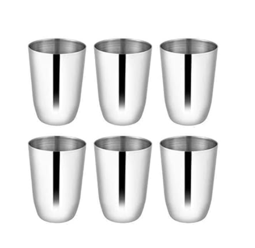 Shri & Sam High Grade Stainless Steel Majestic Glass 6 Pcs, Silver